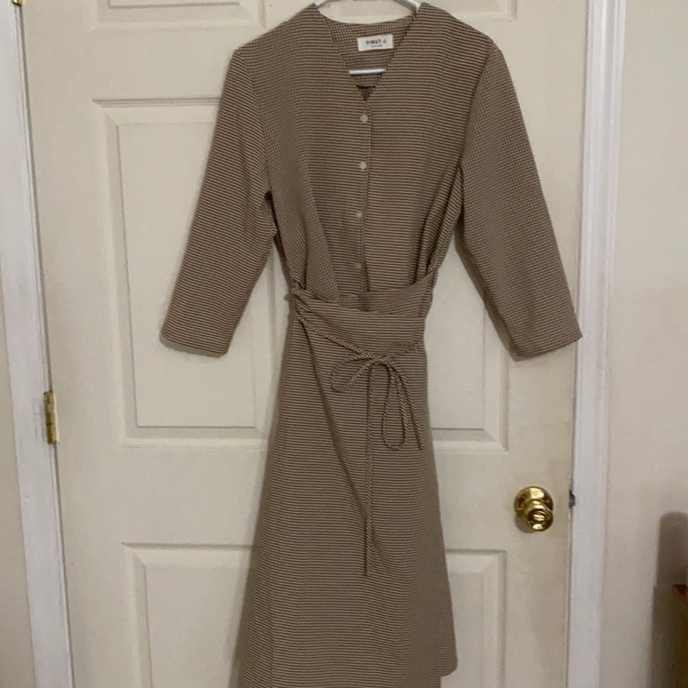 Brown checked wrap style dress - never worn